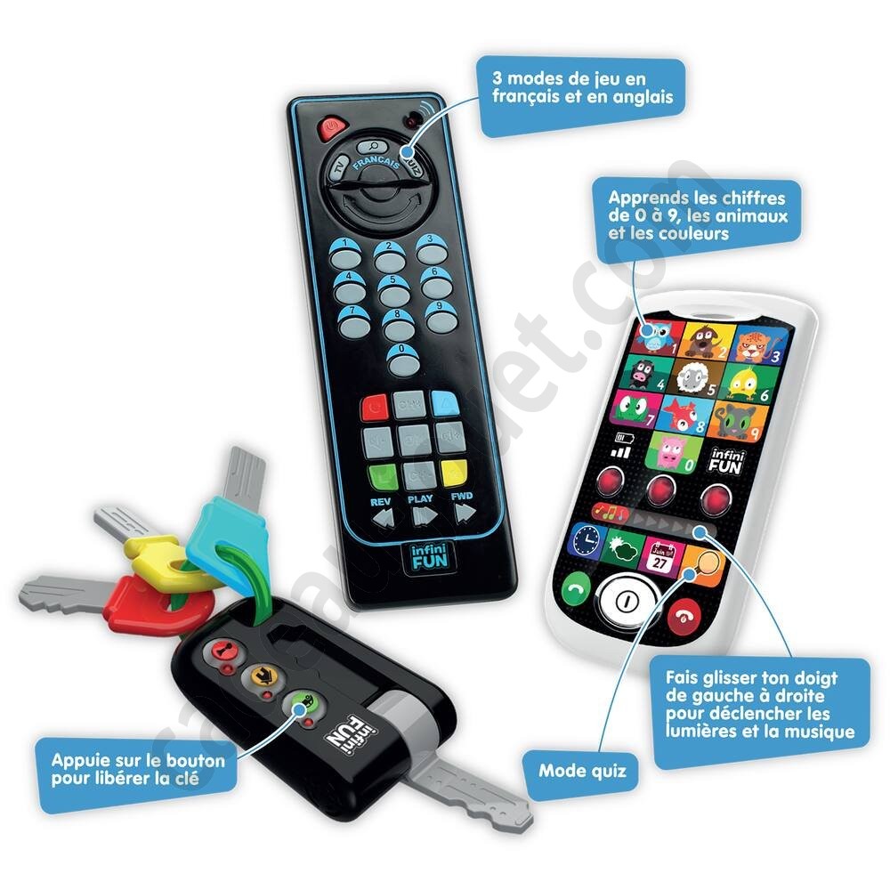 Combo telecommande, cle et smartphone, jouets 1er age